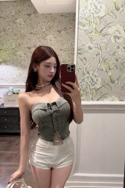 Denim Strapless Fitted Tank Top with Built-in Padding - Pure Desire Style for Y2K and 90s Inspired Fashion