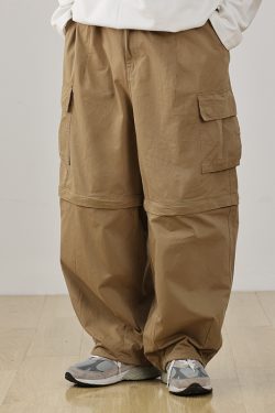 Detachable Two-Way Japanese Style Work Pants for Men - Loose Fit, Functional Straight-Leg Casual Pants