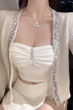 Diamond Strapless Top with Built-In Padding - Fitted Shirt for Stylish Elegance - Perfect for Y2K and Night Out Looks