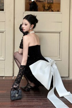 Disney Princess Big Bow Rhinestone Strapless Dress - 2024 Spring/Summer Collection, Y2K Inspired, Perfect for Special Occasions