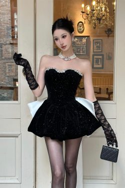 Disney Princess Big Bow Rhinestone Strapless Dress - 2024 Spring/Summer Collection, Y2K Inspired, Perfect for Special Occasions