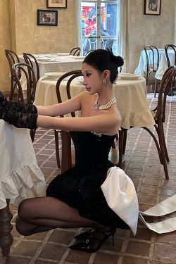 Disney Princess Big Bow Rhinestone Strapless Dress - 2024 Spring/Summer Collection, Y2K Inspired, Perfect for Special Occasions