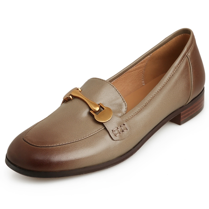 Distressed Brown Chunky Heel Loafers for Women - Genuine Leather Round Toe with Metal Buckle - Retro 90s Style Shoes Distressed Brown Chunky Heel Loafers for Women - Genuine Leather Round Toe with Metal Buckle - Retro 90s Style Shoes