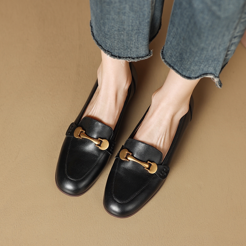 Distressed Brown Chunky Heel Loafers for Women - Genuine Leather Round Toe with Metal Buckle - Retro 90s Style Shoes Distressed Brown Chunky Heel Loafers for Women - Genuine Leather Round Toe with Metal Buckle - Retro 90s Style Shoes