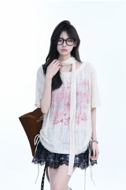 Distressed Butterfly Short-Sleeve T-Shirt with 