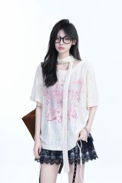 Distressed Butterfly Short-Sleeve T-Shirt with 