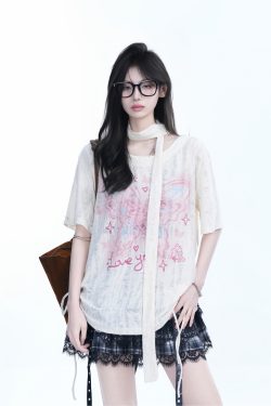 Distressed Butterfly Short-Sleeve T-Shirt with 