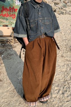 Distressed Denim Short Sleeve Shirt for Men and Women - Vintage Washed Loose Summer Top - Trendy 90s Style