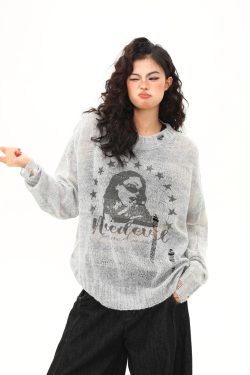 Distressed Hollowed-Out Long Sleeve Cover-Up Top for Women - Retro American Style Sun Protection Knitted Summer Fashion