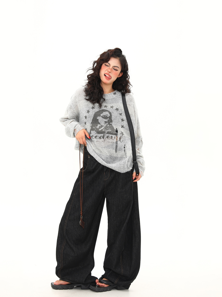 Distressed Hollowed-Out Long Sleeve Cover-Up Top for Women - Retro American Style Sun Protection Knitted Summer Fashion Distressed Hollowed-Out Long Sleeve Cover-Up Top for Women - Retro American Style Sun Protection Knitted Summer Fashion