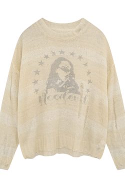 Distressed Hollowed-Out Long Sleeve Cover-Up Top for Women - Retro American Style Sun Protection Knitted Summer Fashion