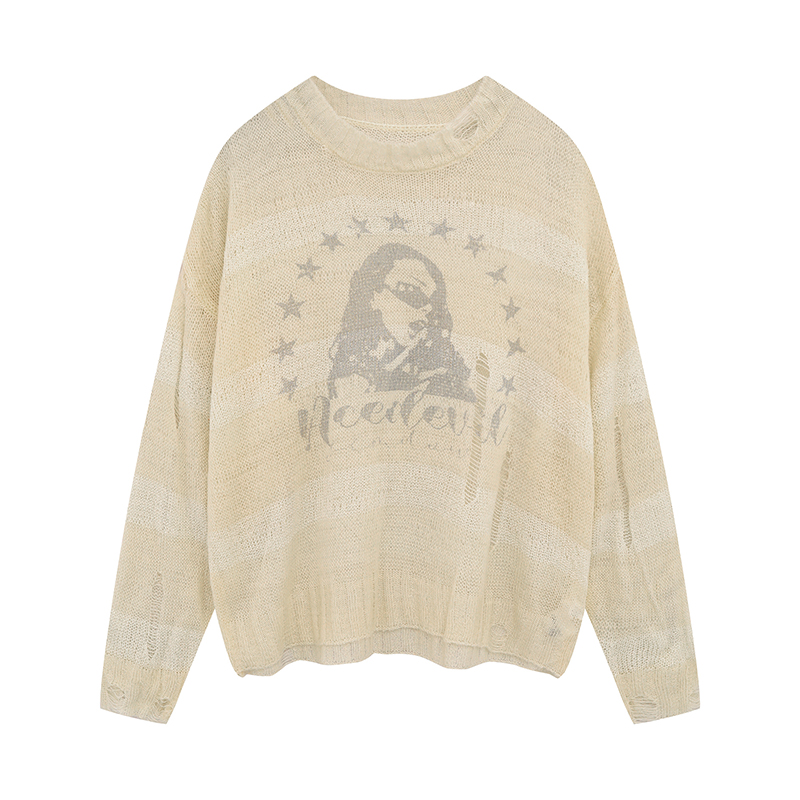 Distressed Hollowed-Out Long Sleeve Cover-Up Top for Women - Retro American Style Sun Protection Knitted Summer Fashion Distressed Hollowed-Out Long Sleeve Cover-Up Top for Women - Retro American Style Sun Protection Knitted Summer Fashion