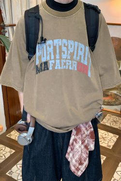 Distressed Letter Print Heavyweight Short Sleeve T-Shirt for Women - Casual Loose Round Neck Tee, Summer Vintage Style