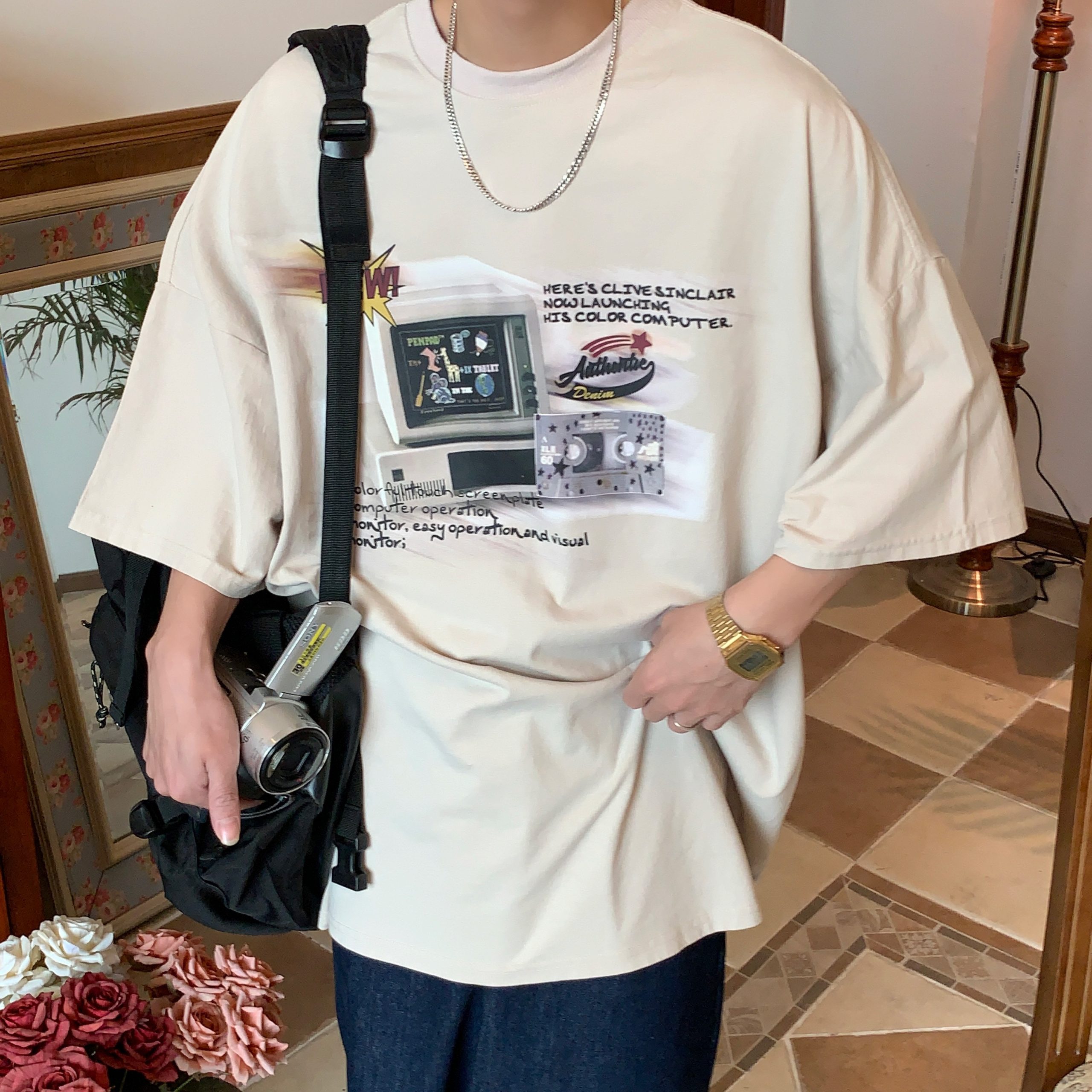 Distressed Oversized T-Shirt for Couples - Handmade American Vintage Style, Computer Washed, Trendy Summer Short Sleeve Distressed Oversized T-Shirt for Couples - Handmade American Vintage Style, Computer Washed, Trendy Summer Short Sleeve