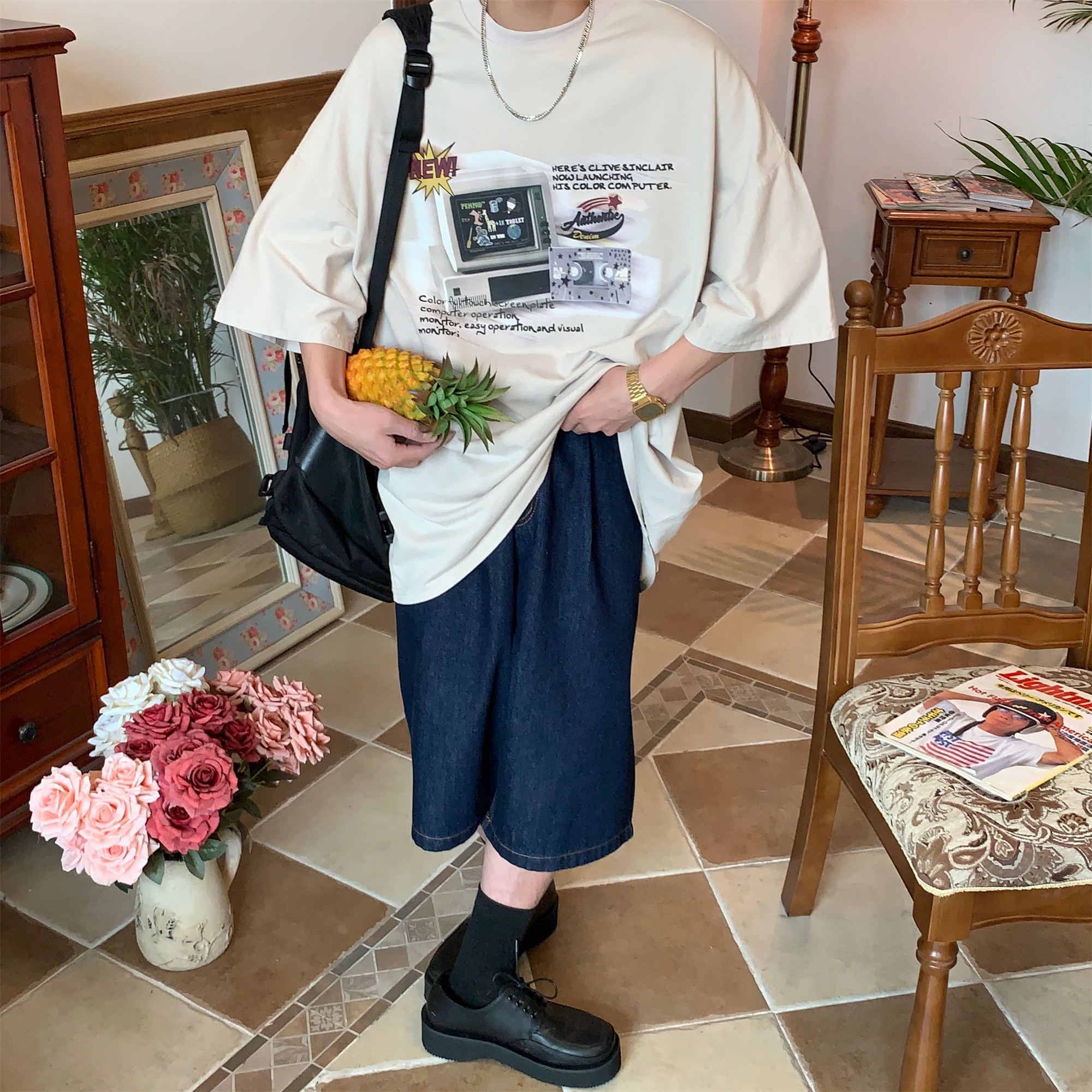 Distressed Oversized T-Shirt for Couples - Handmade American Vintage Style, Computer Washed, Trendy Summer Short Sleeve Distressed Oversized T-Shirt for Couples - Handmade American Vintage Style, Computer Washed, Trendy Summer Short Sleeve