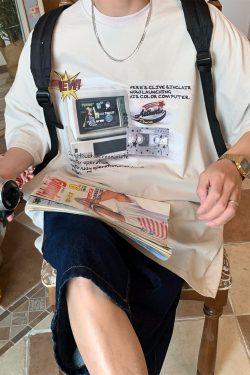 Distressed Oversized T-Shirt for Couples - Handmade American Vintage Style, Computer Washed, Trendy Summer Short Sleeve