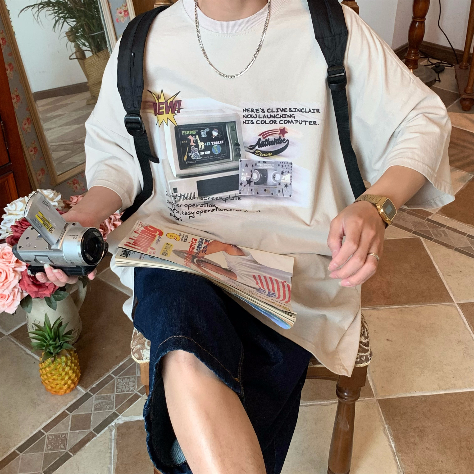 Distressed Oversized T-Shirt for Couples - Handmade American Vintage Style, Computer Washed, Trendy Summer Short Sleeve Distressed Oversized T-Shirt for Couples - Handmade American Vintage Style, Computer Washed, Trendy Summer Short Sleeve