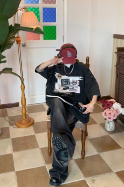 Distressed Oversized T-Shirt for Couples - Vintage Computer Washed Loose Fit - Trendy Summer Short Sleeve Top