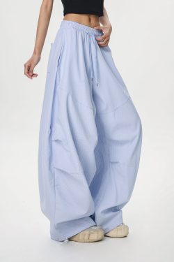 Dopamine Blue Wide-Leg Casual Pants for Women - Summer Loose Fit Dance & Jazz Style