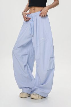 Dopamine Blue Wide-Leg Casual Pants for Women - Summer Loose Fit Dance & Jazz Style