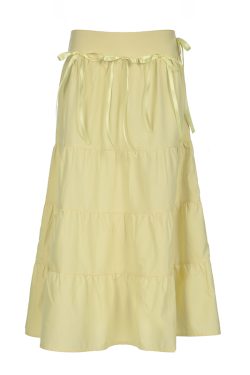 Dopamine Color Fresh Yellow A-Line Long Skirt for Girls with Butterfly Tie and Spliced Design - Y2K Inspired Fashion
