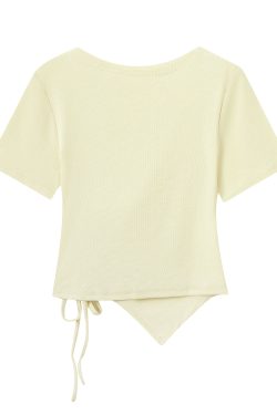 Dopamine Goose Yellow Irregular Waist Short Sleeve T-Shirt Blouse - 2025 Summer Fashion Trend, Y2K Style