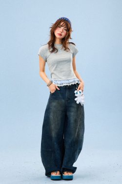 Double-Layered Spliced Short Sleeve T-Shirt for Women - American Style Sweet Girl Summer Slim Fit Top