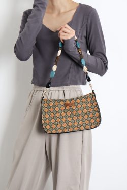 Double-Sided Floral Retro Underarm Bag with Beaded Strap, Vintage Chinese Style Hanfu Crossbody Bag, Unique Niche Design