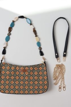 Double-Sided Floral Retro Underarm Bag with Beaded Strap, Vintage Chinese Style Hanfu Crossbody Bag, Unique Niche Design