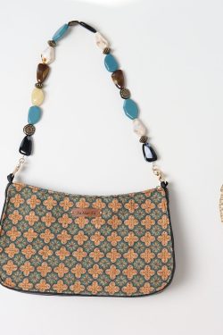 Double-Sided Floral Retro Underarm Bag with Beaded Strap, Vintage Chinese Style Hanfu Crossbody Bag, Unique Niche Design