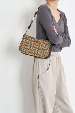 Double-Sided Floral Retro Underarm Bag with Beaded Strap, Vintage Chinese Style Hanfu Crossbody Bag, Unique Niche Design