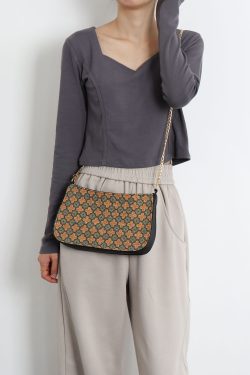 Double-Sided Floral Retro Underarm Bag with Beaded Strap, Vintage Chinese Style Hanfu Crossbody Bag, Unique Niche Design