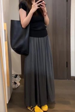 Draped Gray Midi Skirt for Women - Plus Size A-Line Long Skirt, Flattering Summer 2025 Fashion, Perfect for Casual Outings