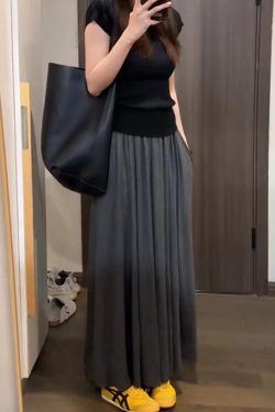 Draped Gray Midi Skirt for Women - Plus Size A-Line Long Skirt, Flattering Summer 2025 Fashion, Perfect for Casual Outings