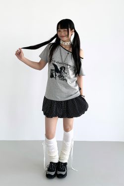 Dream Horse Print Color-Block Asymmetrical One-Shoulder T-Shirt for Women - Summer Loose Casual Short Sleeve Top, Y2K Style