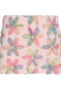 Dreamy Clouds Floral Bodycon Skirt - Ultra-Short, Low-Waist, Brushed Edge, Y2K Style Women's Half Skirt