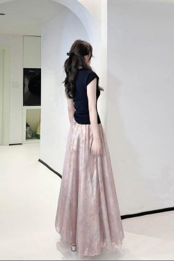 Dreamy High-Waisted Soft Smoke Chiffon Maxi Skirt - Light and Hazy Luster, Flowing Eight-Meter Swing Style for Spring and Summer
