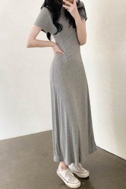 Elegant Black A-Line Long Dress with Half-High Collar, Spliced Ribbed Cotton, Slim Fit, Flattering Design for Spring and Summer