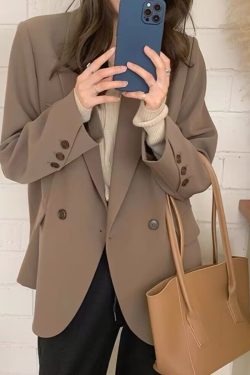 Elegant Black Suit Jacket for Women, Loose Fit Blazer for Petite Figures, High-End Spring Autumn Style, College Chic Fashion