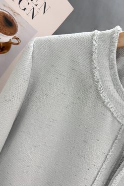 Elegant Blue Cool-Toned Women's Jacket - Small Fragrance Style Short Commuter Top for Spring and Autumn 2025 Fashion