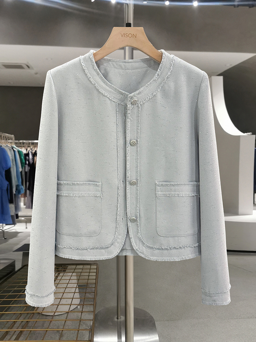 Elegant Blue Cool-Toned Women's Jacket - Small Fragrance Style Short Commuter Top for Spring and Autumn 2025 Fashion Elegant Blue Cool-Toned Women's Jacket - Small Fragrance Style Short Commuter Top for Spring and Autumn 2025 Fashion
