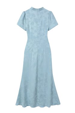 Elegant Blue Qipao Dress for Women - Chinese Style National Wind 2025 Summer Long Dress - Cool & Stylish Temperament Fashion