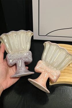 Elegant Bowknot Ceramic Ice Cream Cup - High-Value Girls' Dessert Bowl for Stylish Treats