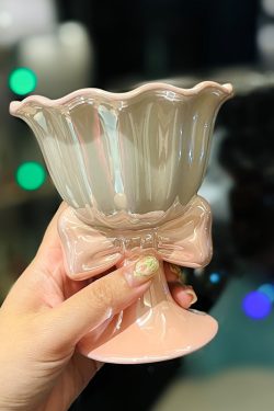 Elegant Bowknot Ceramic Ice Cream Cup - High-Value Girls' Dessert Bowl for Stylish Treats