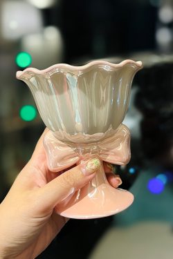 Elegant Bowknot Ceramic Ice Cream Cup - High-Value Girls' Dessert Bowl for Stylish Treats