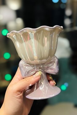 Elegant Bowknot Ceramic Ice Cream Cup - High-Value Girls' Dessert Bowl for Stylish Treats