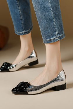 Elegant Camellia Flats for Women - Soft French Square-Toed Slip-On Shoes, Vintage-Inspired Grandma Style, Perfect for Everyday Wear