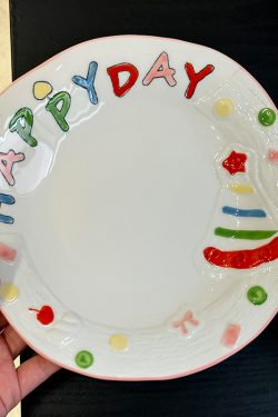 Elegant Ceramic Birthday Cake Bowl and Plate Set - High-Temperature Underglaze Tableware for Home Use