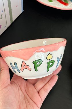 Elegant Ceramic Birthday Cake Bowl and Plate Set - High-Temperature Underglaze Tableware for Home Use