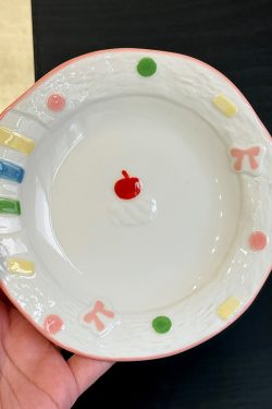 Elegant Ceramic Birthday Cake Bowl and Plate Set - High-Temperature Underglaze Tableware for Home Use